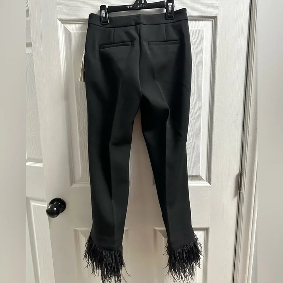 🆕 Michael Kors Stretch-Crepe Feather-Trim Cropped Pants Size 00 - Picture 6 of 12